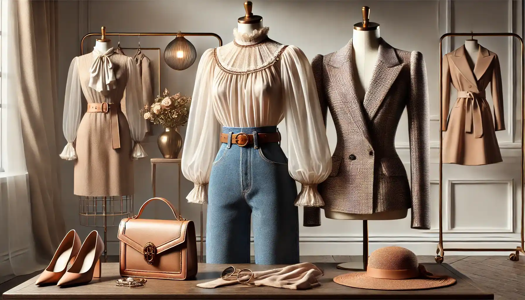 a fashion setup showing a mix of vintage and modern items styled together.
