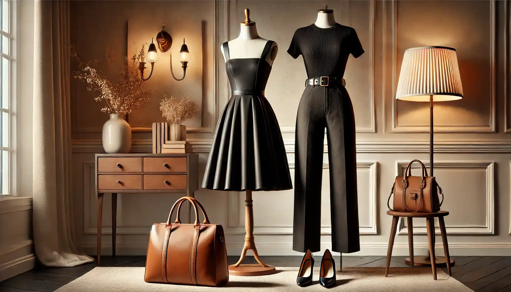 a stylish setup showcasing authentic vintage clothing pieces.