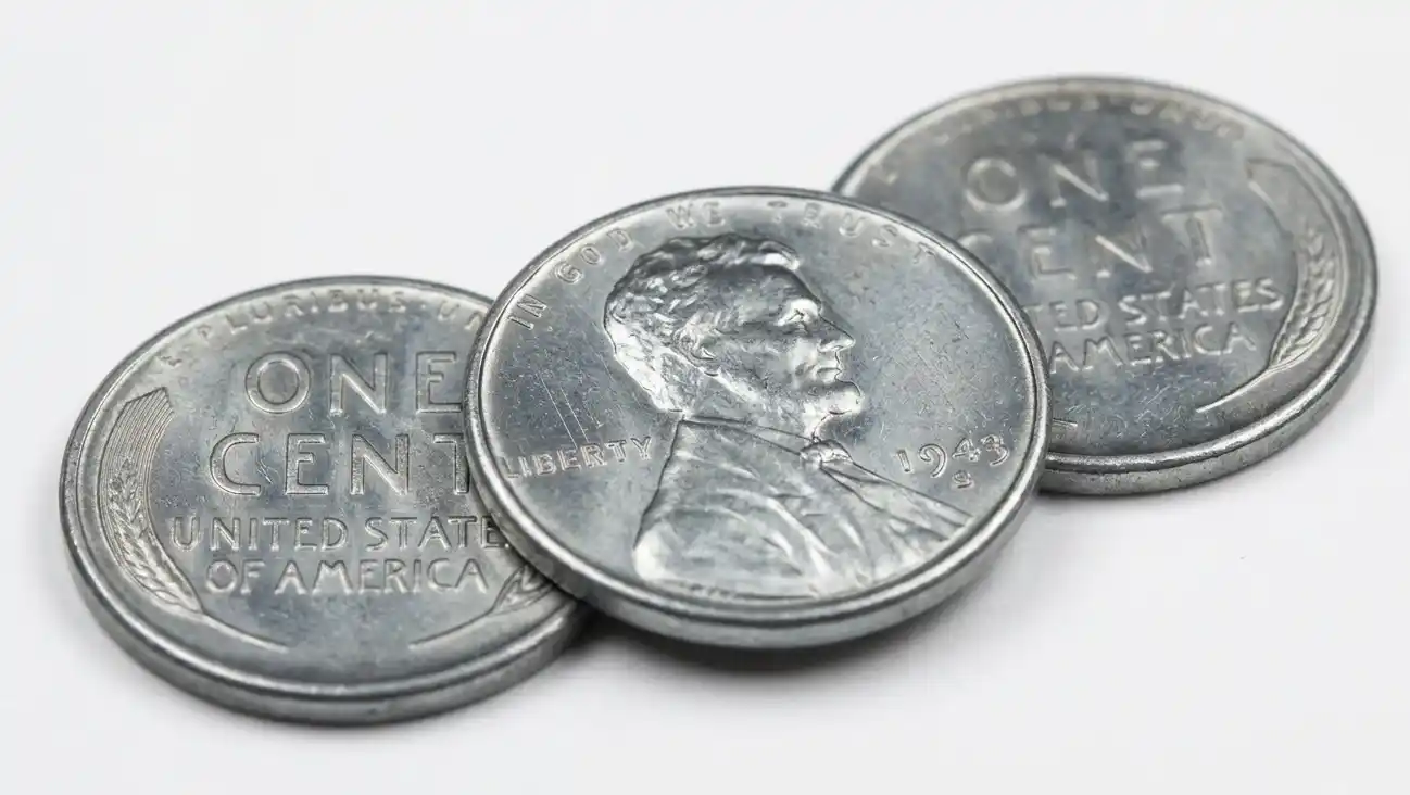 Macro composition of three steel pennies